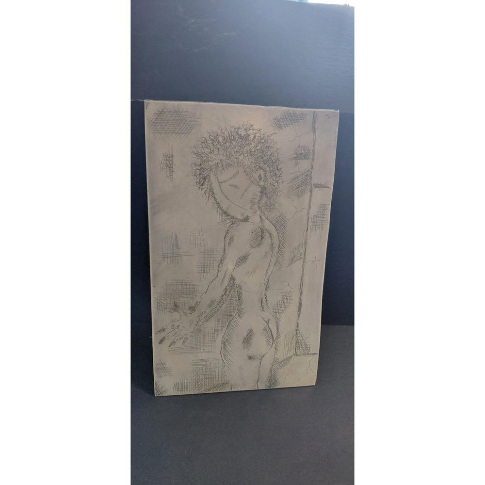 Anonymous Drypoint handcarved rigid plastic Melancholic Dark Raw Expressionism